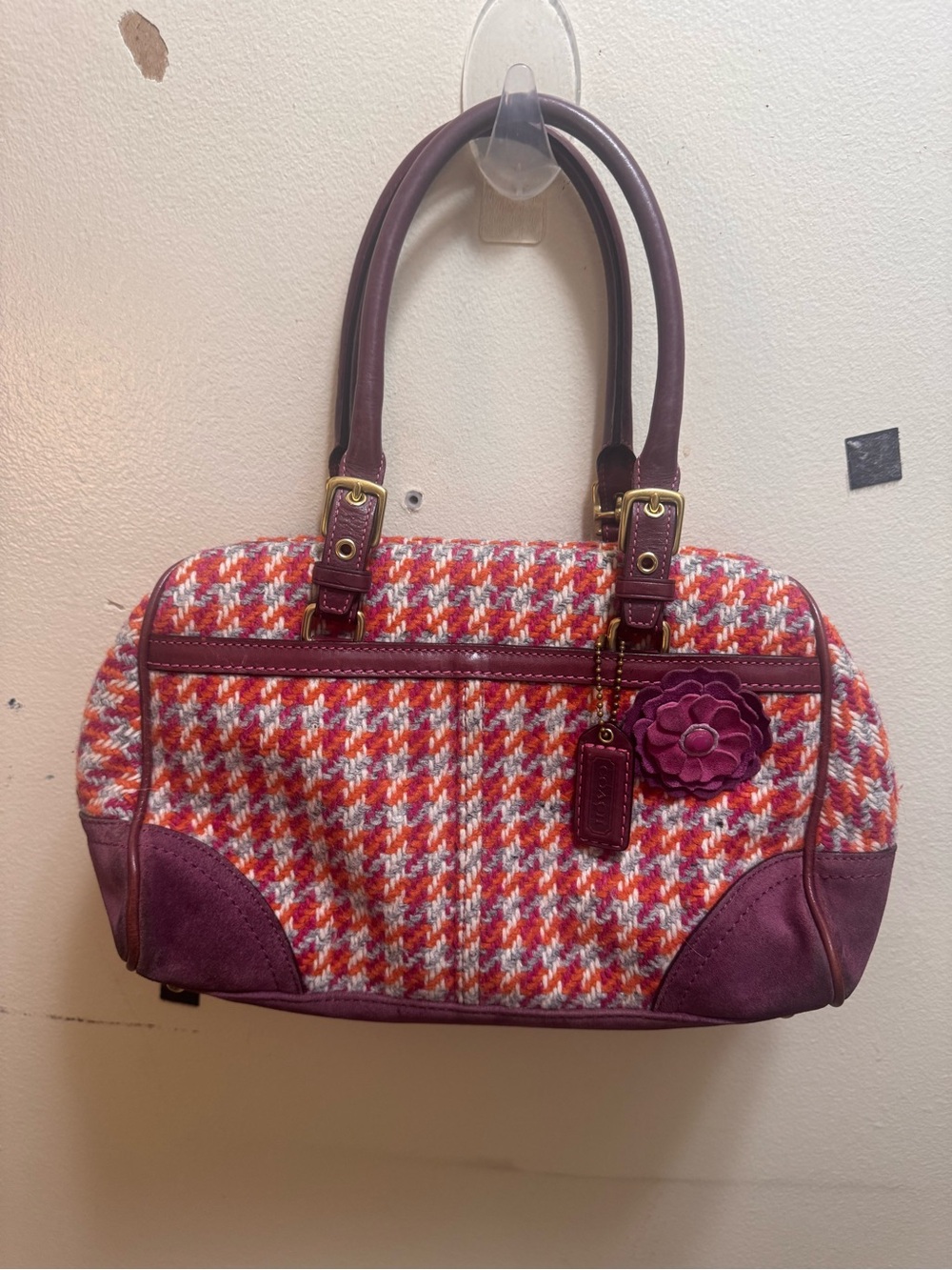 Vintage Y2K Coach Hamptons Houndstooth Tweed Satchel